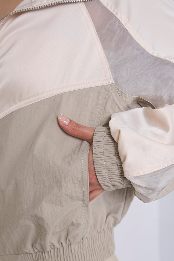 [SET]異素材切替ZIPブルゾン+サイドラインギャザースカート(2set)