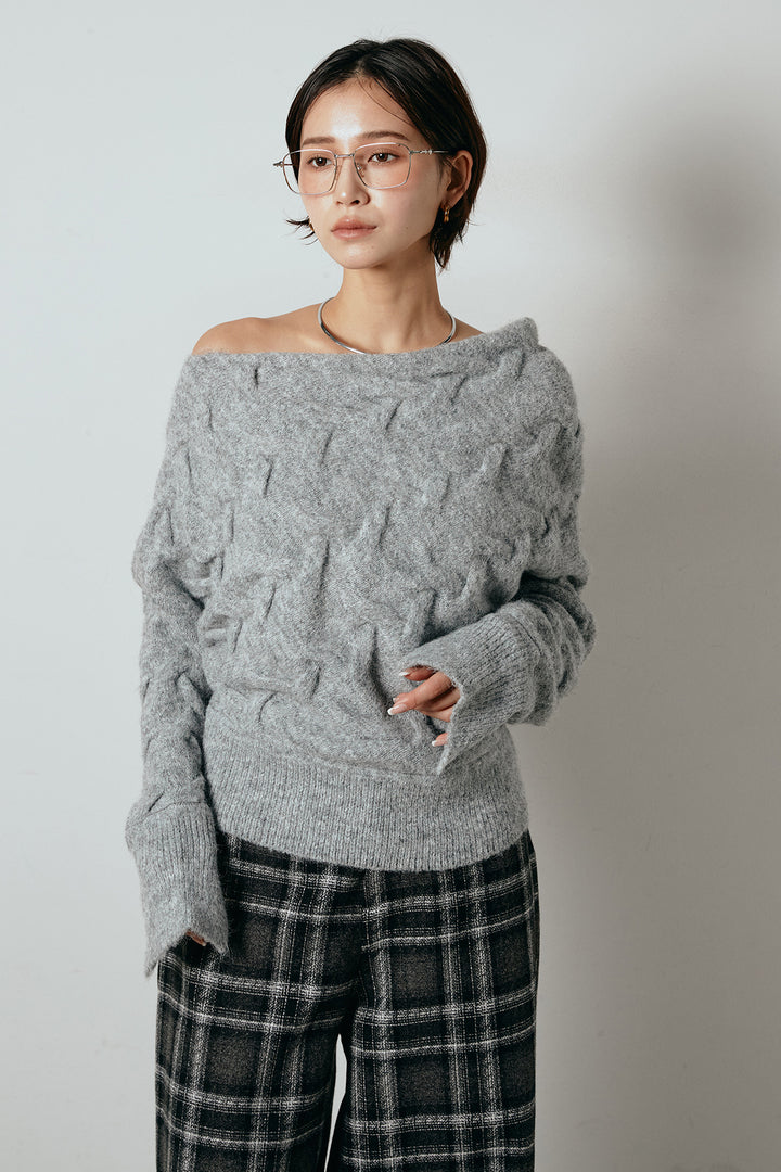 [SET]ボートネックニットトップス+ルーズタータンチェックワイドパンツ(2set)