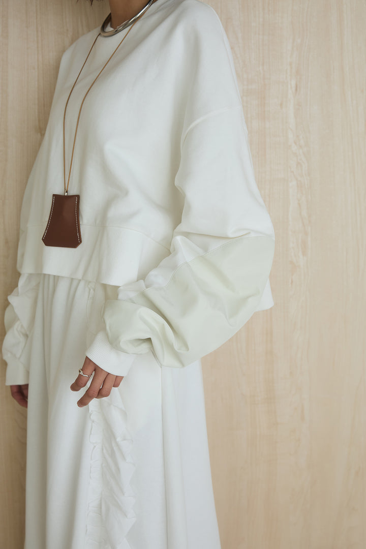 [SET]アームパッチスウェットプルオーバー+ビッグフリルスウェットロングスカート(2set)