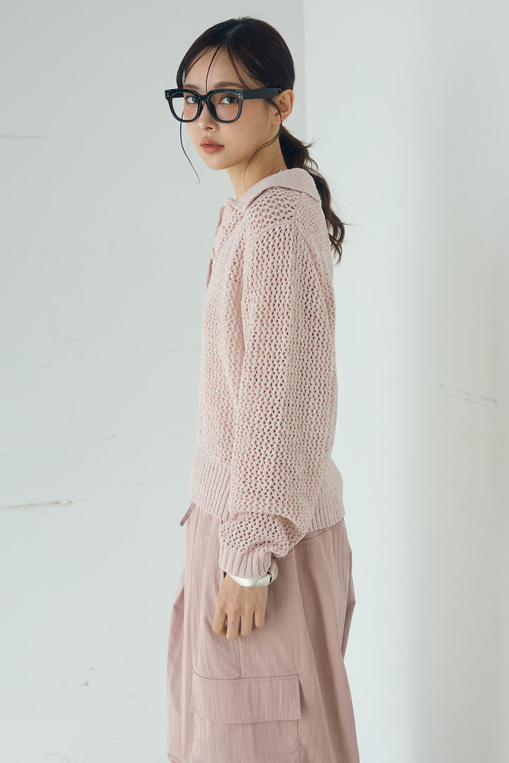 [SET]ミックスメッシュポロニット+麻混タックワイドパンツ(2set)