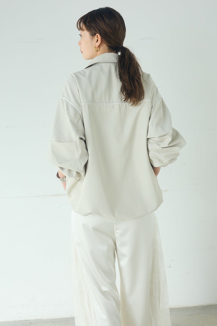 [SET]合繊ツイルバルーンジャケット+サテンレース切り替えタックパンツ(2set)