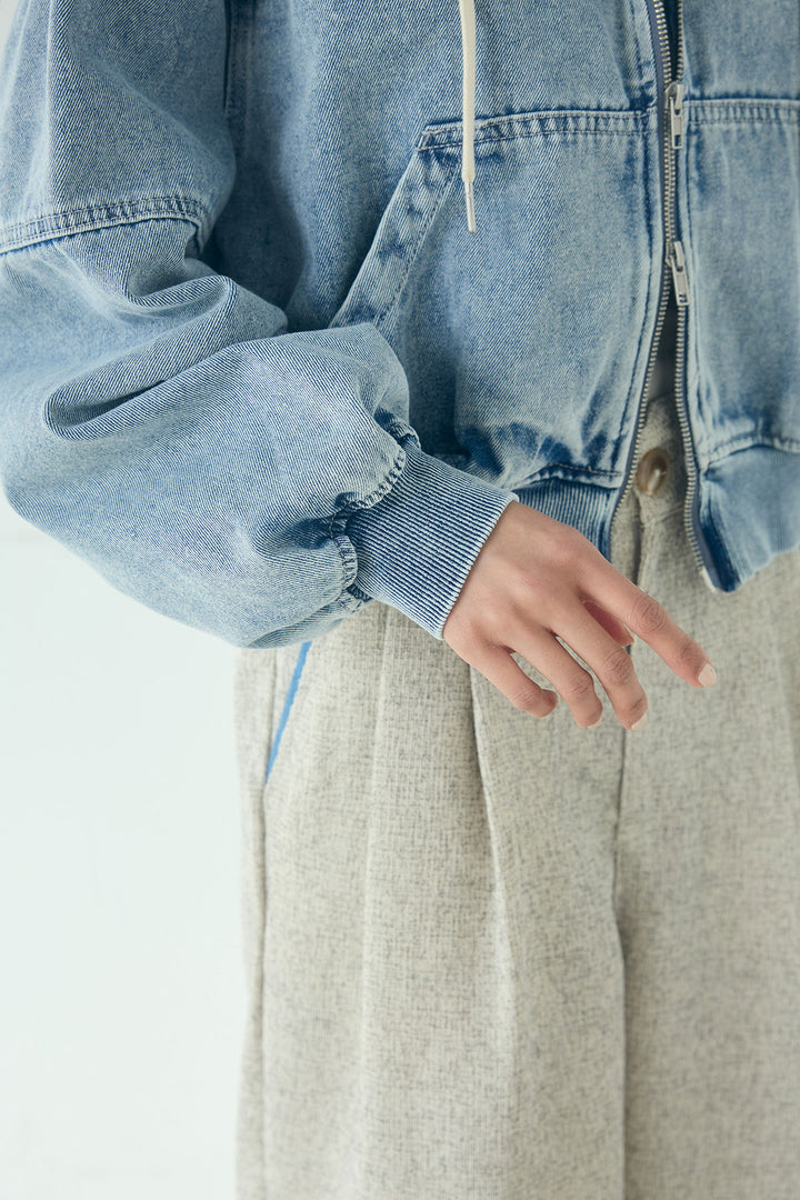 【着回しセット】[SET]デニムダブルジップパーカーブルゾン+デニムタックカーブパンツ+デニムダブルジップパーカーブルゾン(3set)