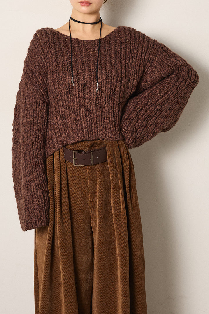 [SET]チャンキースラブニットクロップドプルオーバー+クラシックヘリンボーンサロペット(2set)