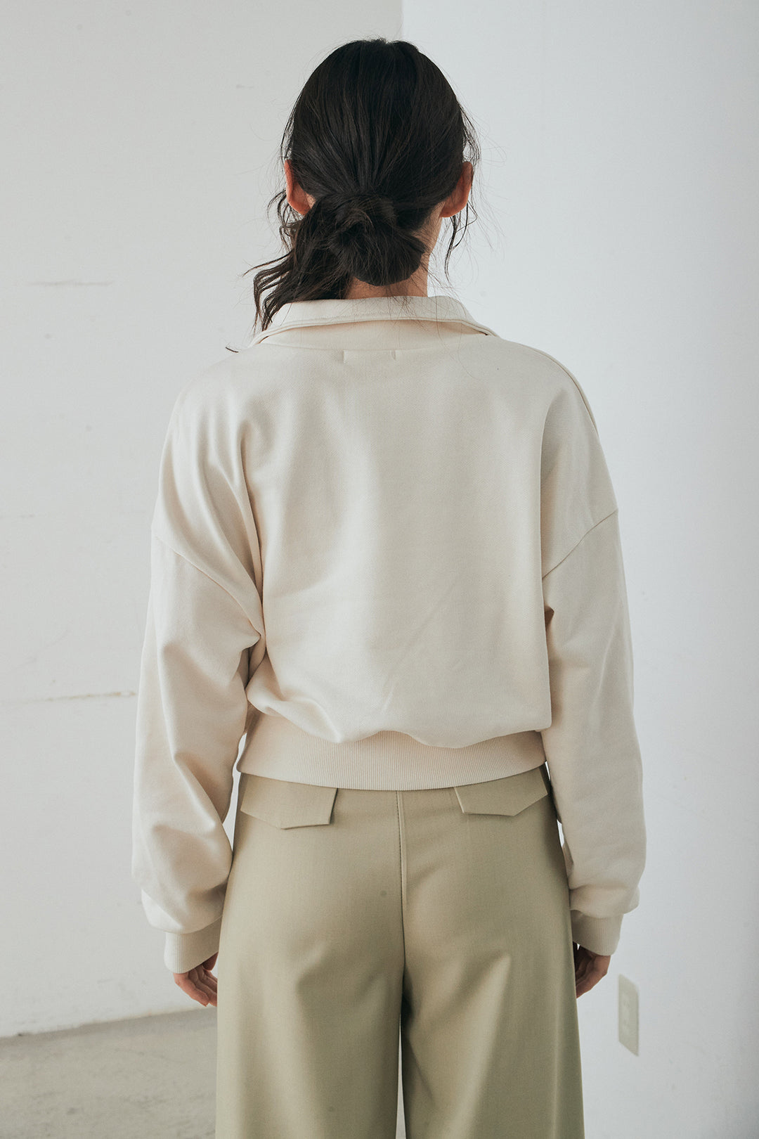 [SET]裏毛ロゴ刺繍ハーフZIPスウェット+斜めボタンタック入りスラックス(2set)