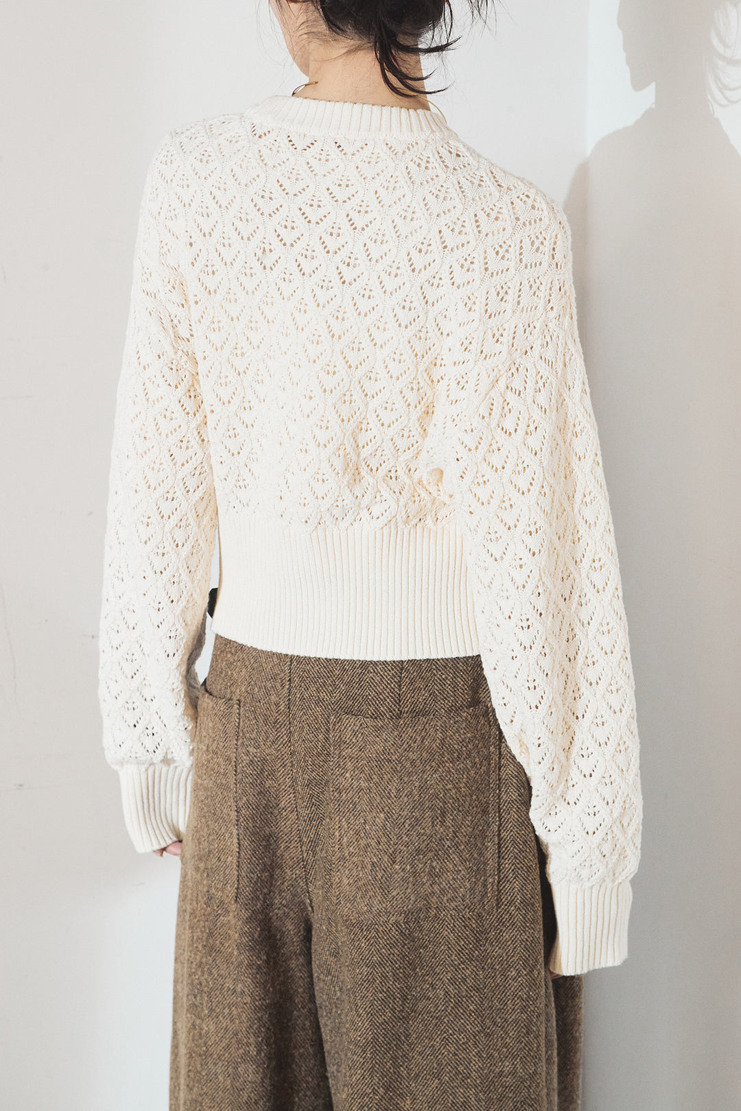 [SET]透かし編みニットジップスリットプルオーバー+ウールタッチカーブワイドパンツ(2set)