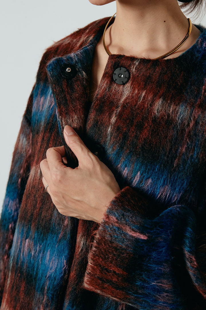 [SET]ノーカラーシャギーチェックアウター+ポーチベルト付きカーブパンツ(2set)