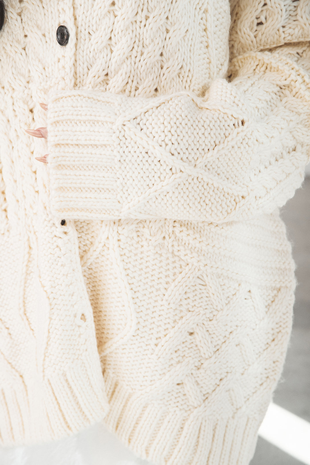 【即納】混合パターン編みニットカーディガン