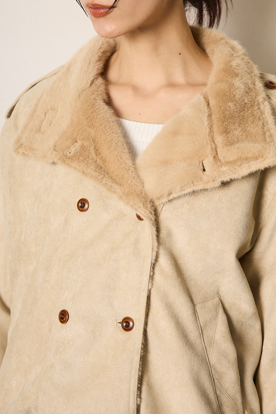 [SET]スタンド襟スウェードライクアウター+ベルトループコーデュロイワイドパンツ(2set)