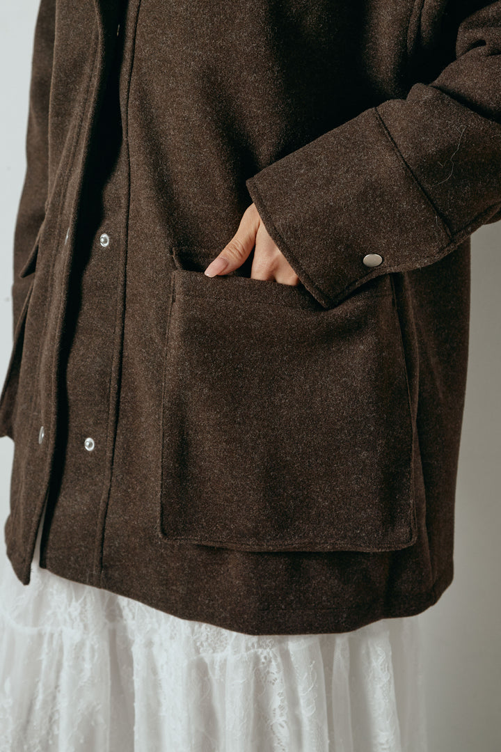 エコウール衿ファー薄中綿入りミドルカバーオール