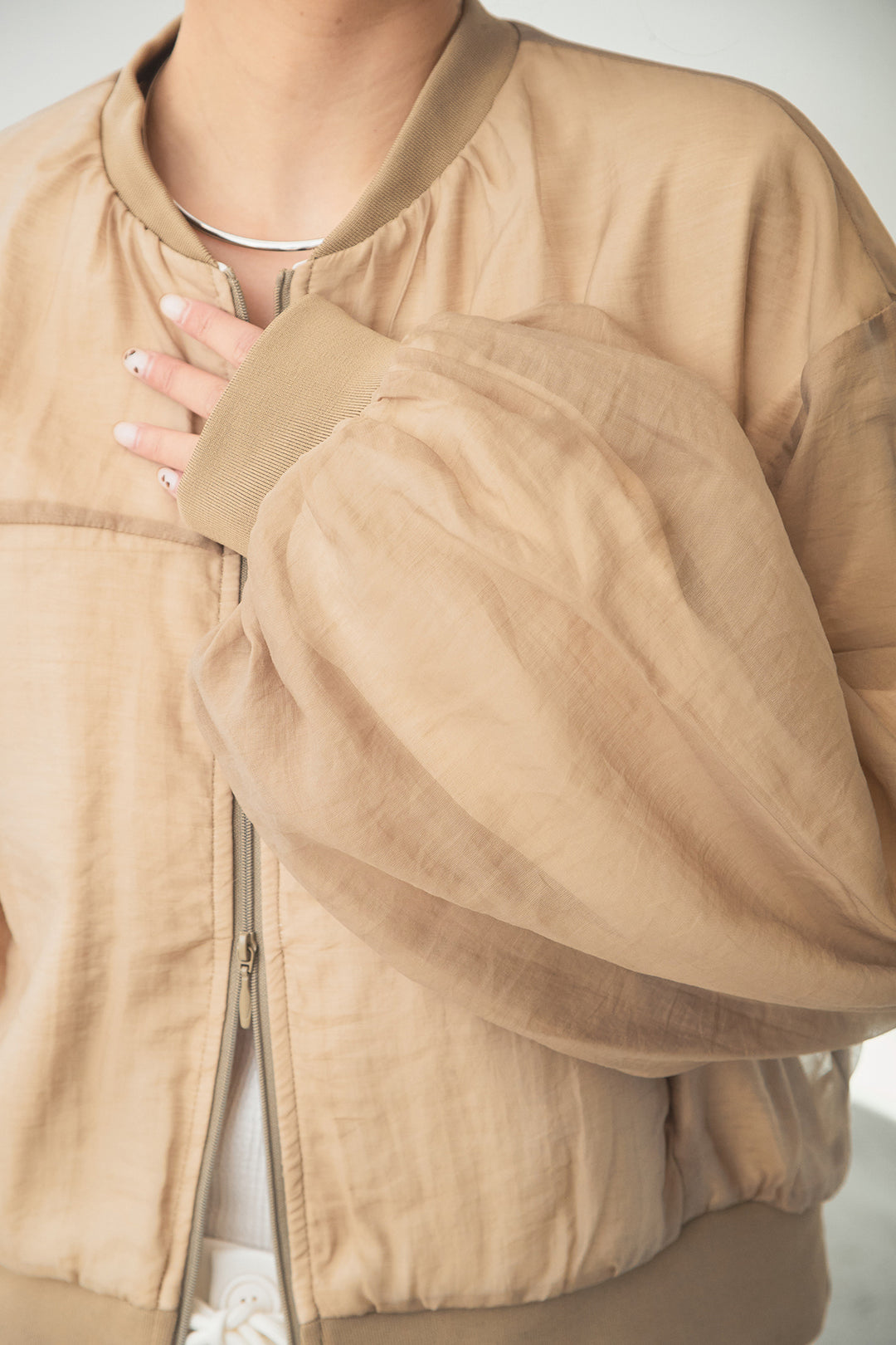 [SET]シアー×ポンチブルゾン+リラックススウェットスカート(2set)