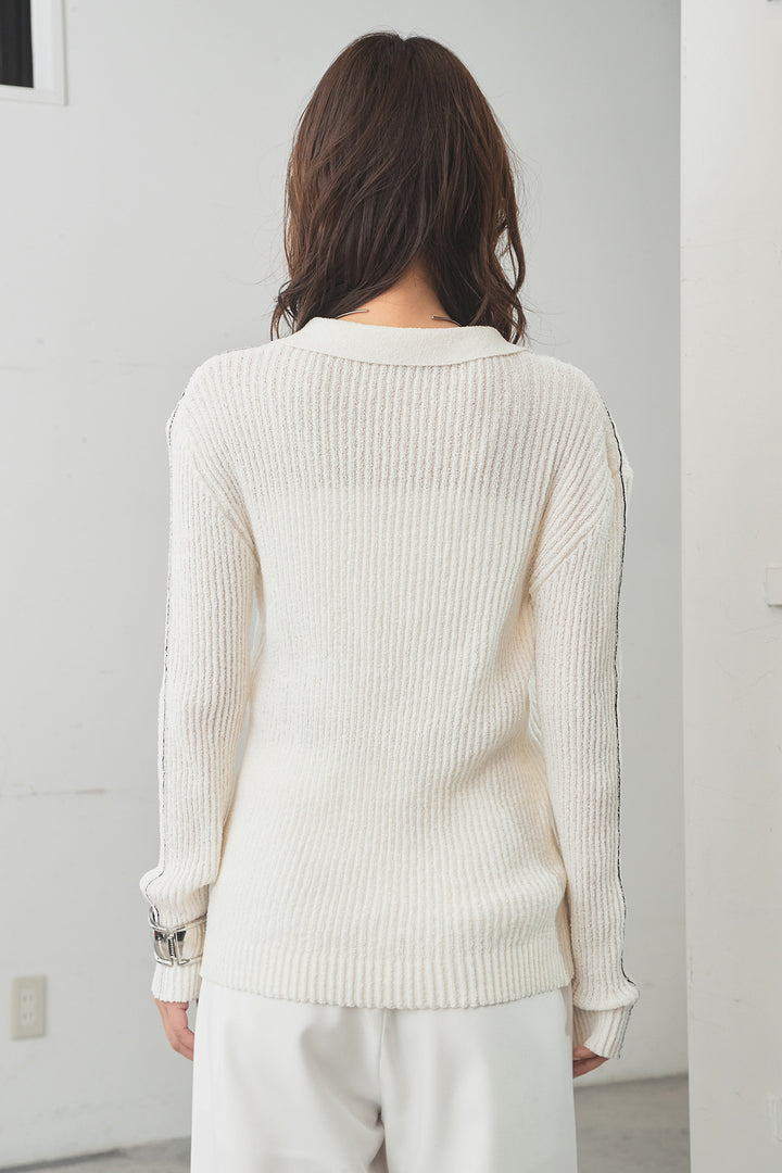 [SET]衿付きニットプルオーバー+ベルト付きツータックワイドパンツ(2set)