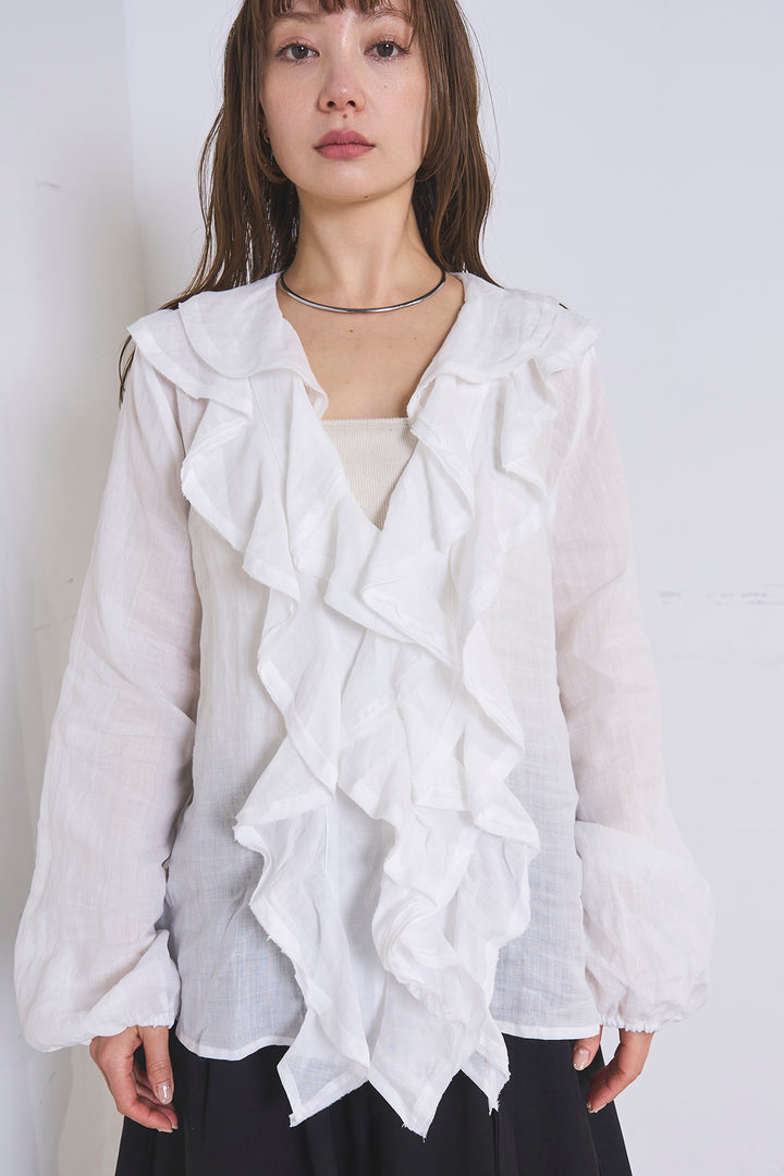 [SET]フリルボタンブラウス+紐ベルト付きカーブワイドパンツ(2set)