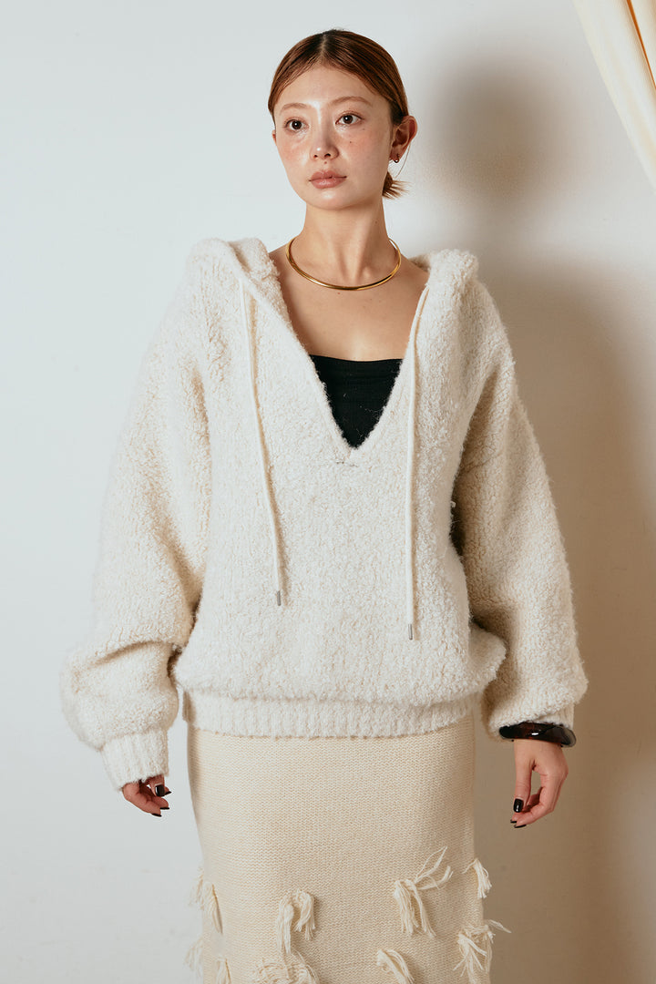 [SET]ブークレキーネックプルオーバー+ポイントフリンジニットナロースカート(2set)