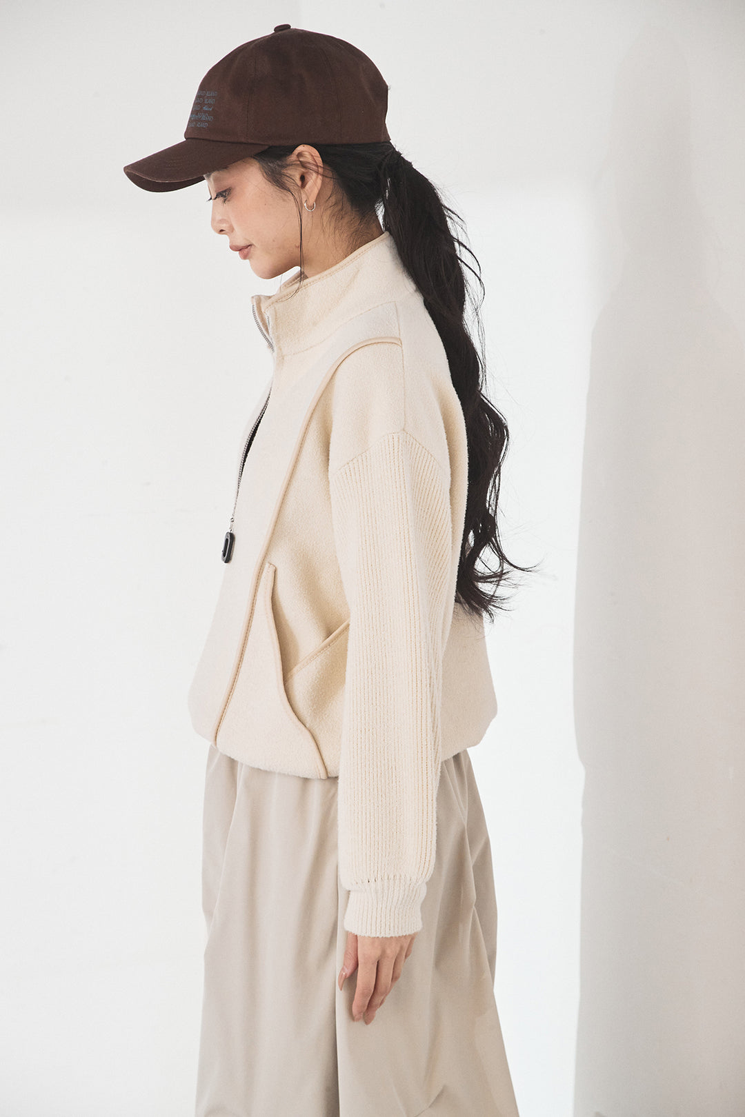 【即納】ハイネックパイピングデザインブルゾン