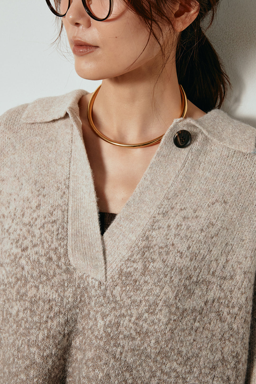 グラデーションラメニットキーネックプルオーバー