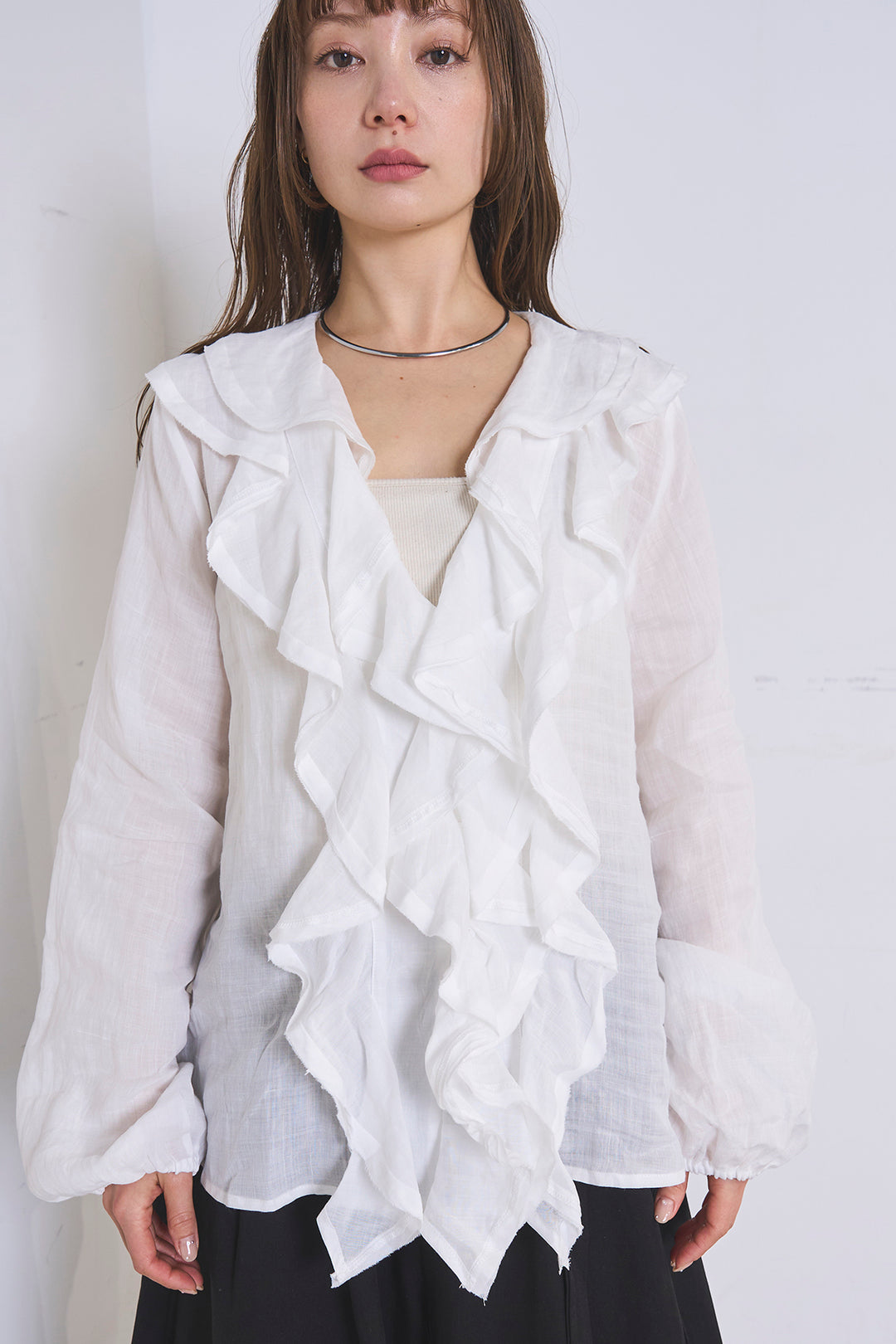 [SET]フリルボタンブラウス+ドライタフタタックバレルパンツ(2set)