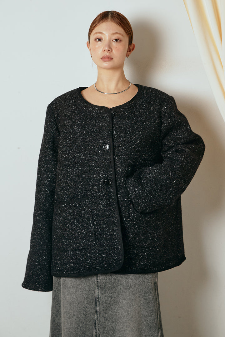 ノーカラーマフラーバッグ付きアウター