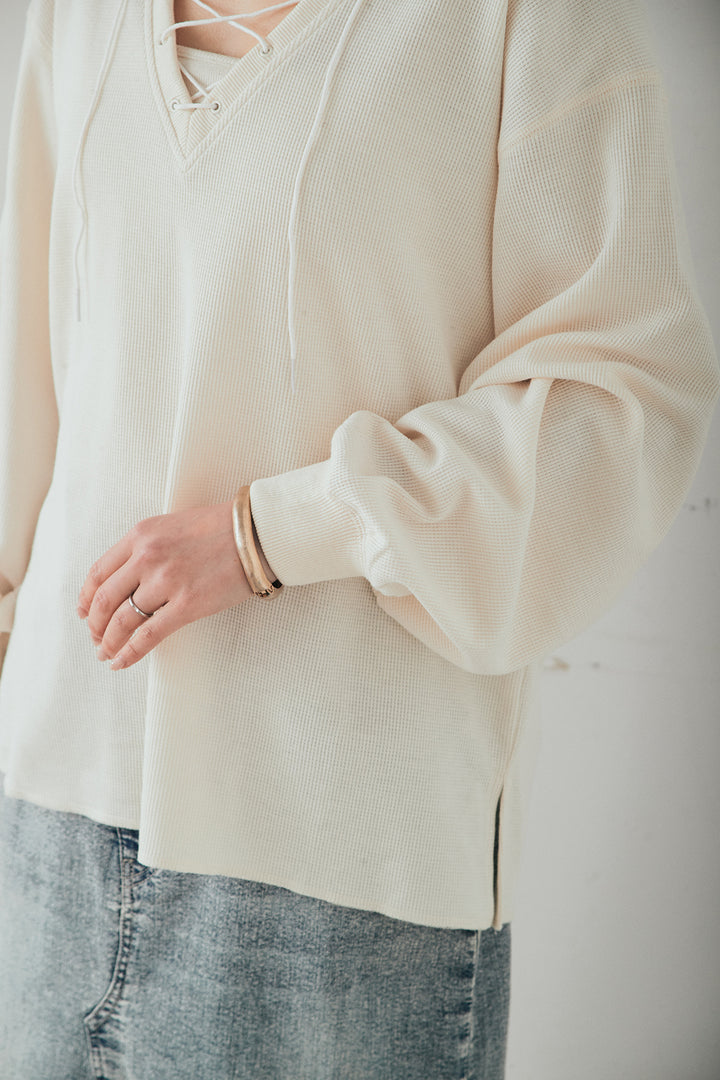 [SET]レースアップワッフルボーダートップス+ウエストクロスデニムタイトスカート(2set)