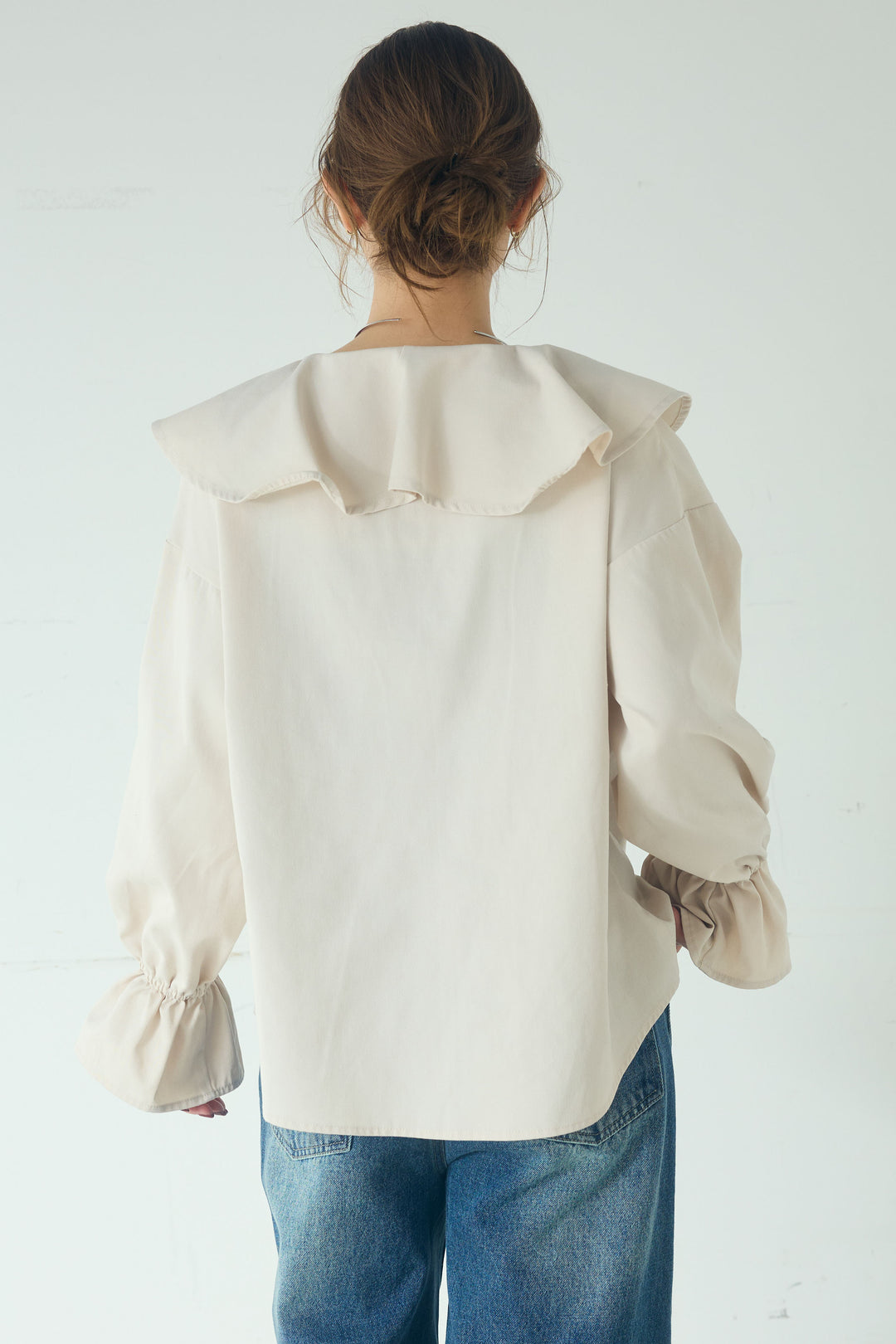 [SET]デニムフリルブラウス+デニムサロペットワイドパンツ(2set)