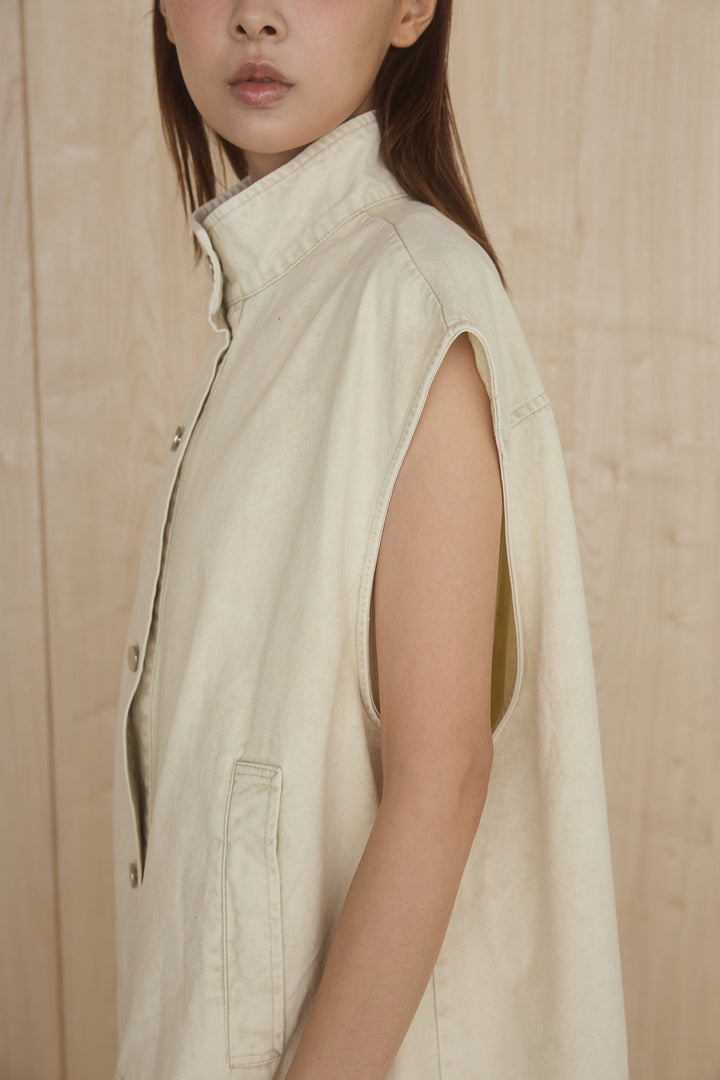 [SET]ケミカルデニムヘムカットオフジレ+イレギュラープリーツイージースカート(2set)