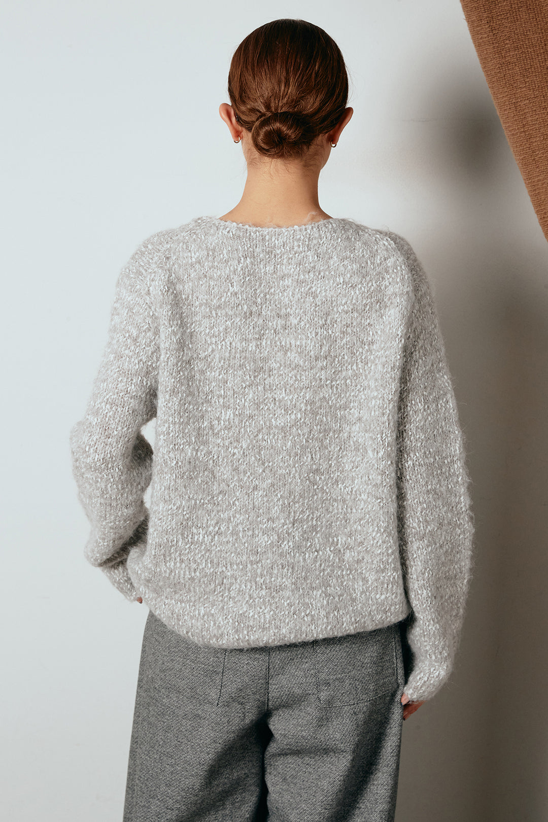 スカーフ付きミックスニットトップス