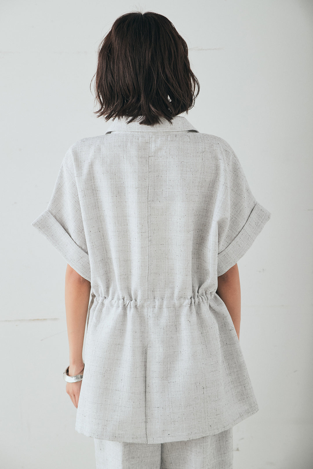 [SET]ツイードウエストドロストシャツ+ツイードタックパンツ(2set)