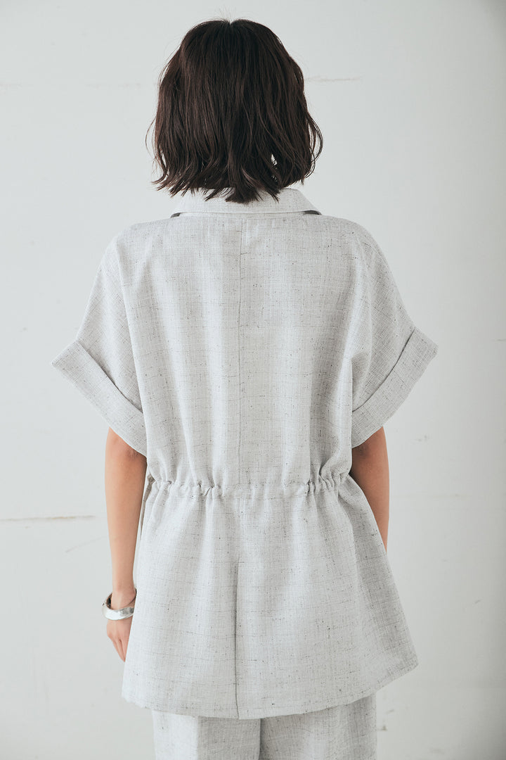 [SET]ツイードウエストドロストシャツ+ツイードタックパンツ(2set)