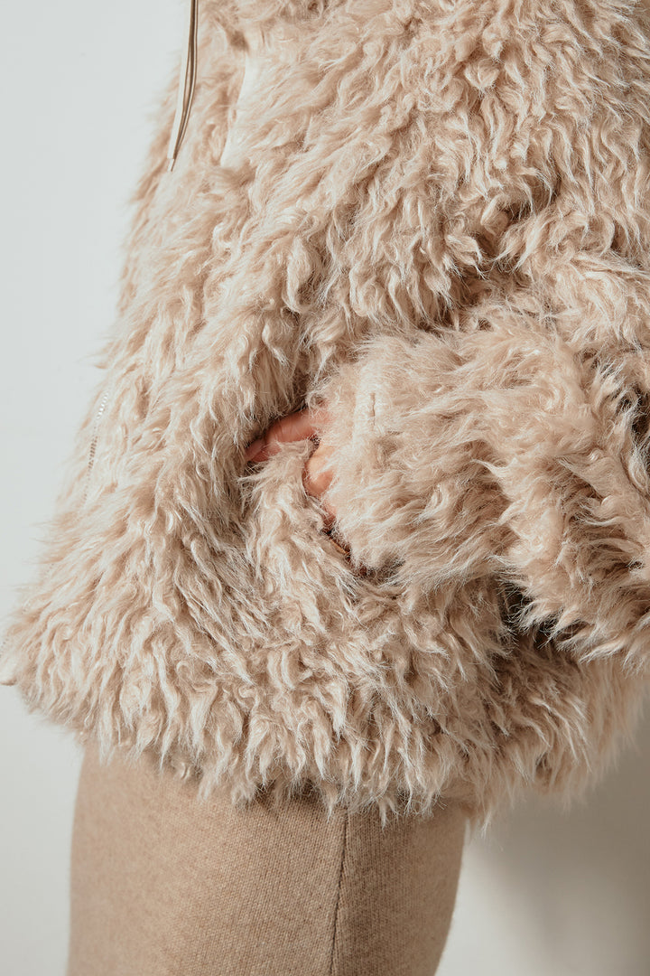 [SET]ミックスシープファースタンドブルゾン+フェイクウールタックトラウザーズパンツ(2set)