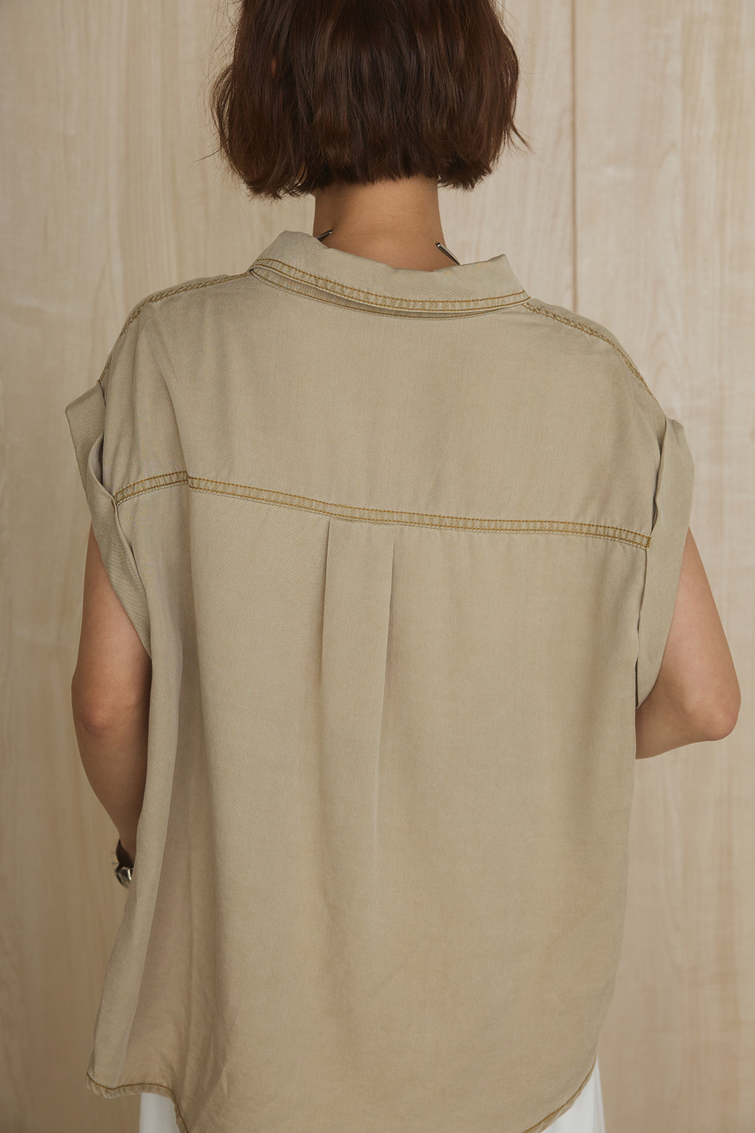 [SET]リヨセルデニムノースリシャツ+センタースリットデニムジャンスカ(2set)