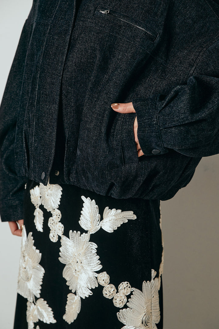 デニム調ハイネックブルゾン