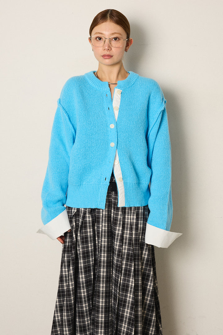 [SET]シャツドッキングニットカーディガン+ベルト付きタータンチェックプリーツスカート(2set)