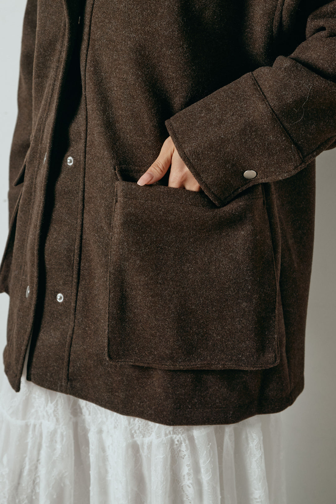 [SET]エコウール衿ファー薄中綿入りミドルカバーオール+ひげレース切替ロング丈スカート(2set)