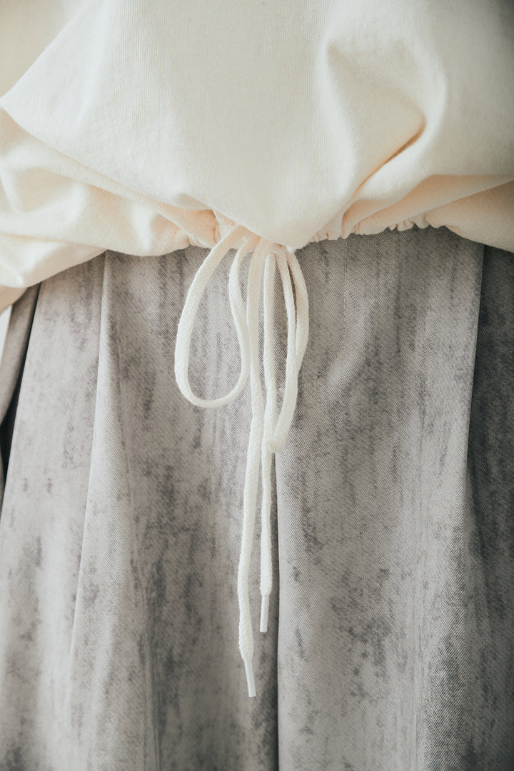 [SET]裾センタードロストロゴプリントワイドTシャツ+紐ベルト付きかすれ柄ワイドスラックス(2set)