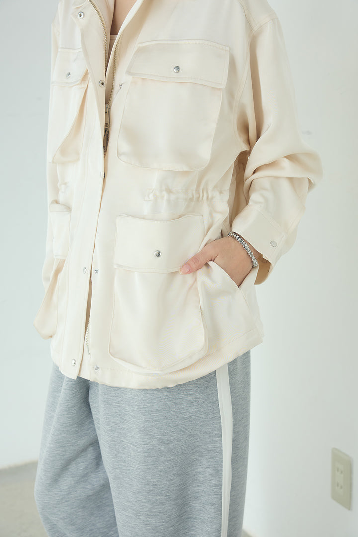 [SET]サテンライトブルゾン+異素材切り替えスウェットパンツ(2set)