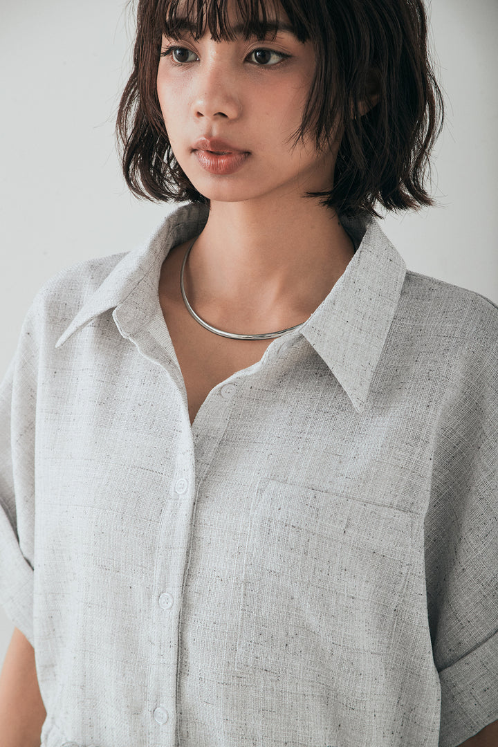 [SET]ツイードウエストドロストシャツ+ツイードタックパンツ(2set)