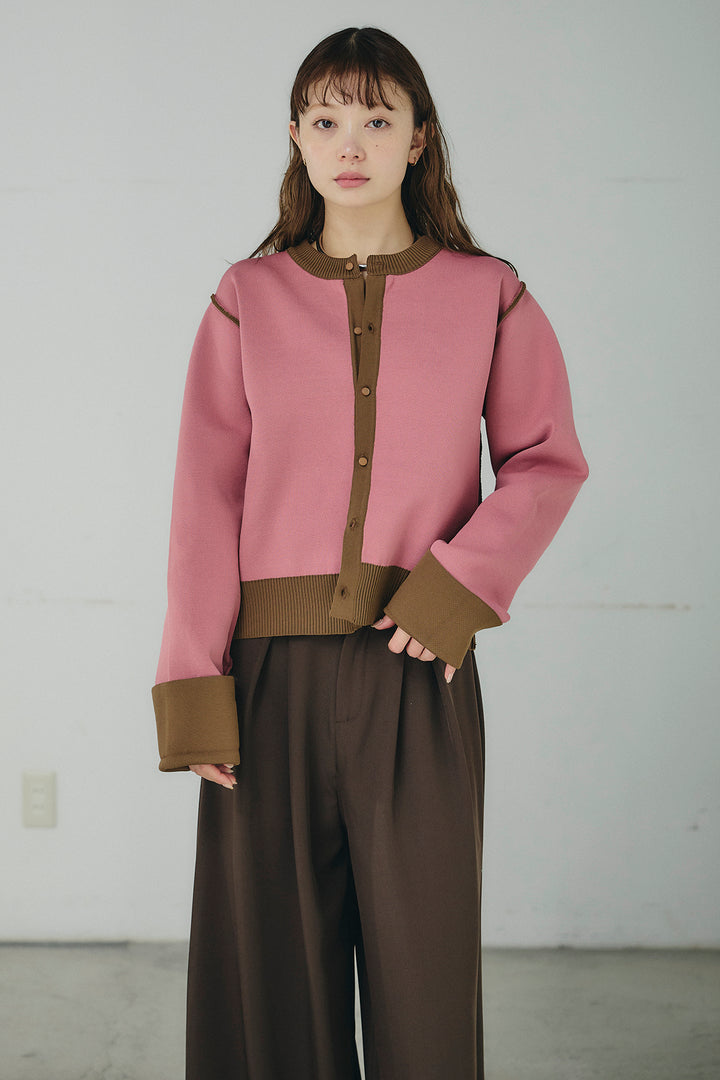 リバーシブル配色ニットカーディガン