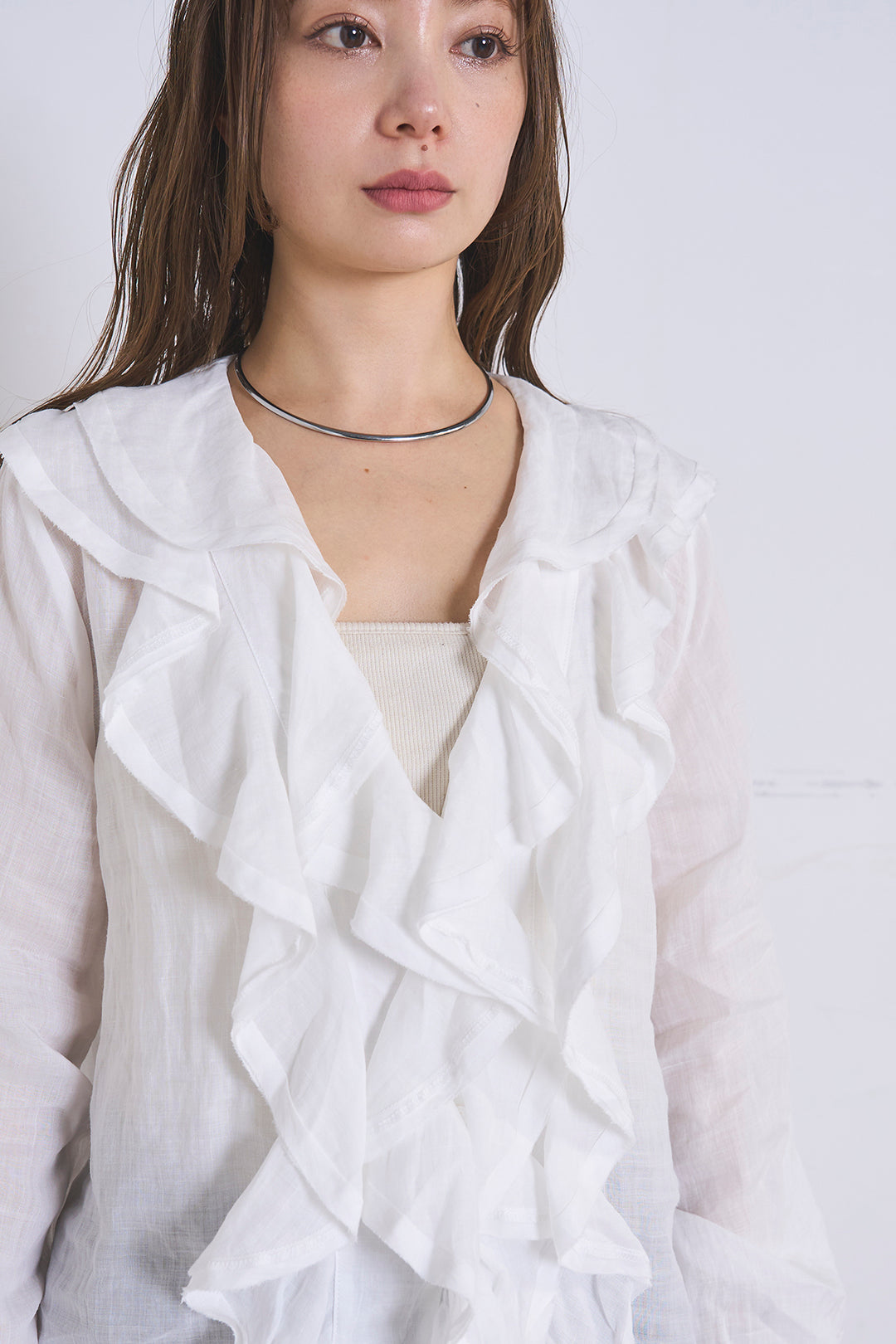 [SET]フリルボタンブラウス+ドライタフタタックバレルパンツ(2set)