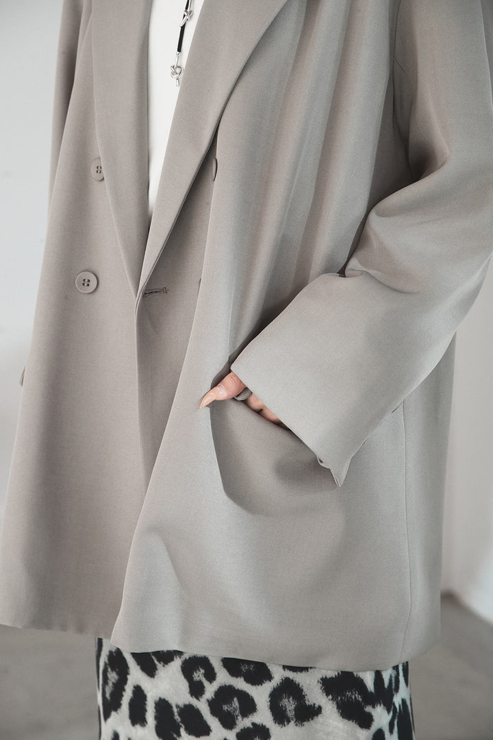 [SET]ルーズシルエットダブルテーラードジャケット+チュールレイヤードニットパンツ(2set)