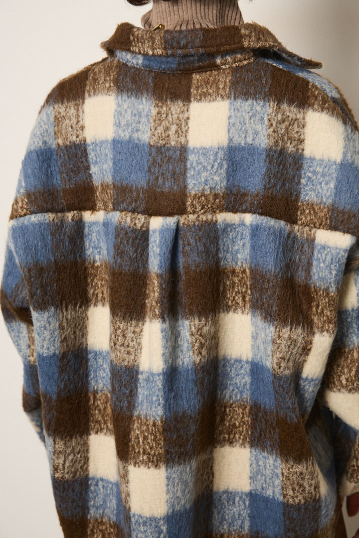 [SET]起毛チェック柄ポケットアウター+起毛ノースリーブニットロングワンピース(2set)