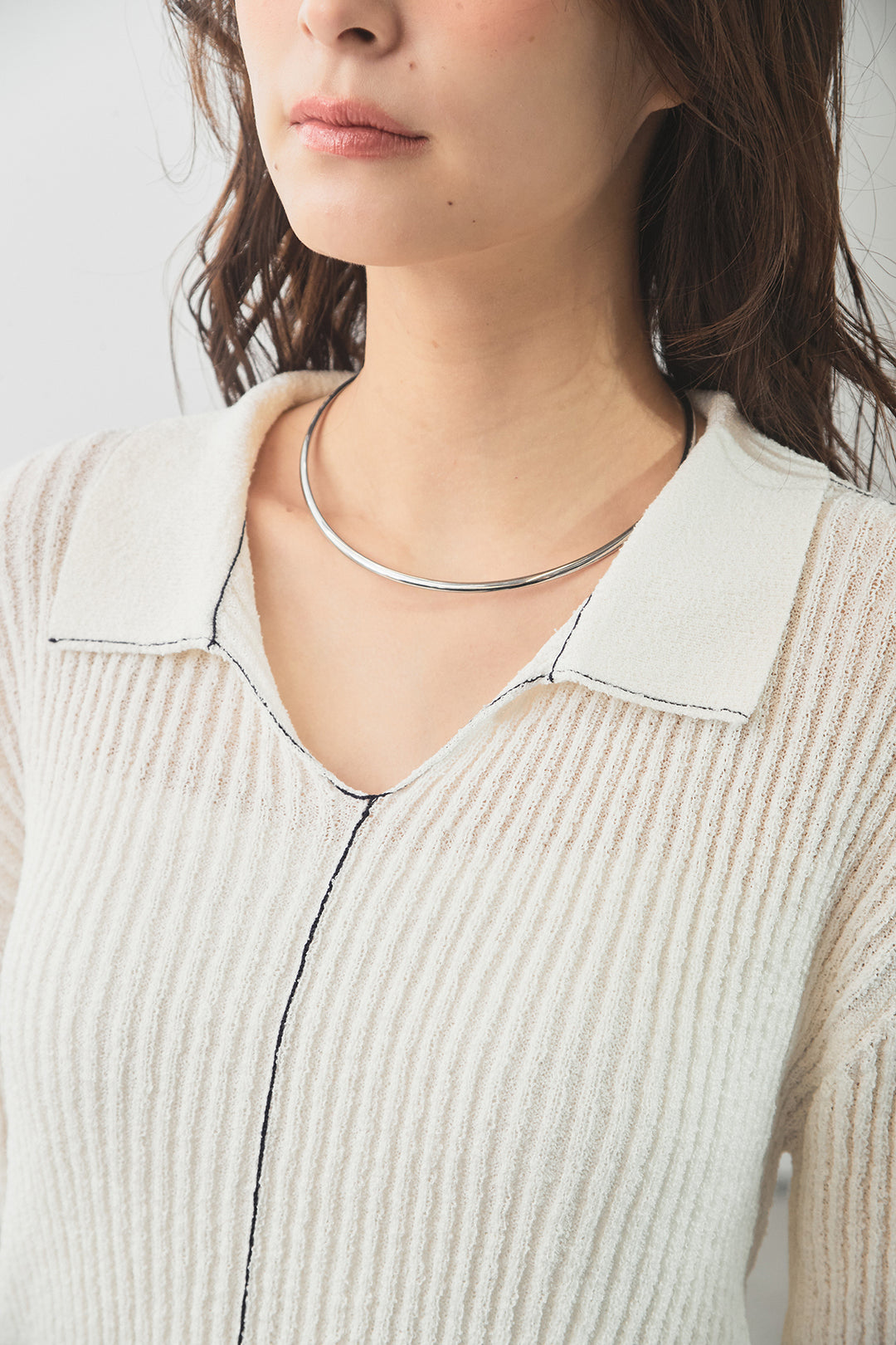 [SET]衿付きニットプルオーバー+サイドベルトタック入りスラックス(2set)