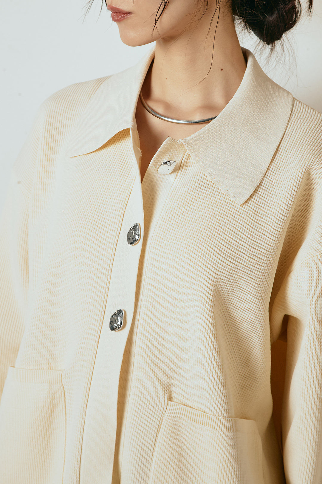 [SET]メタル釦衿付きニットカーディガン+リラックスレオパード柄ワイドパンツ(2set)