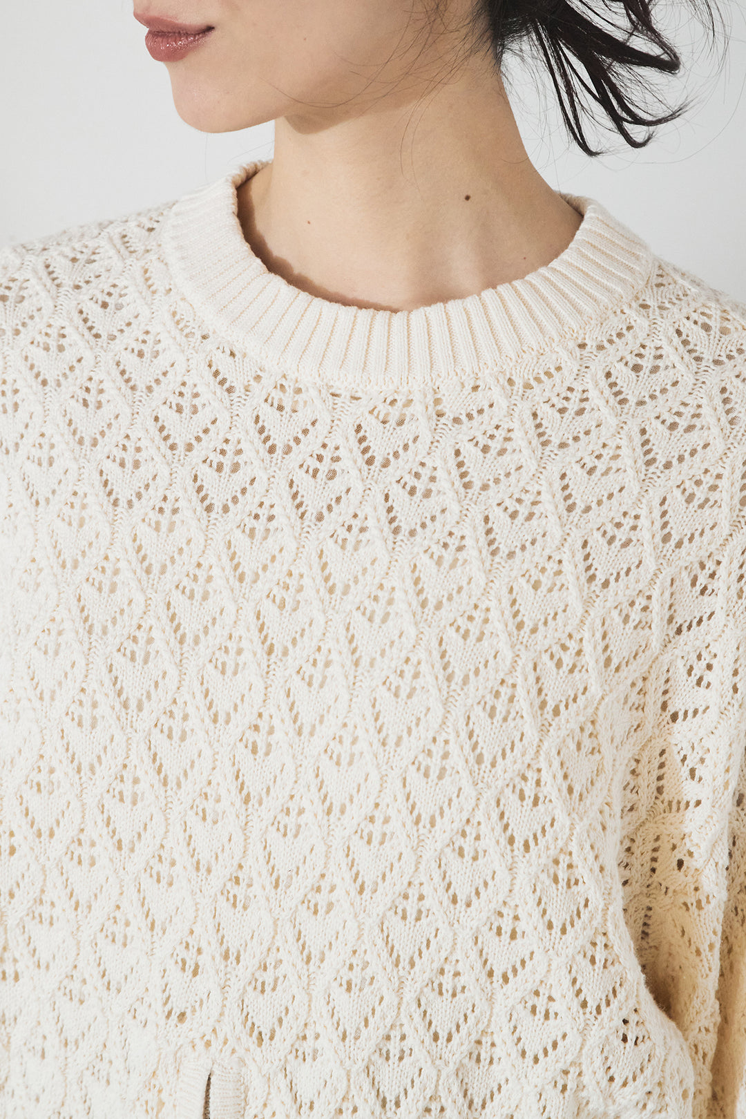 [SET]透かし編みニットジップスリットプルオーバー+ウールタッチカーブワイドパンツ(2set)