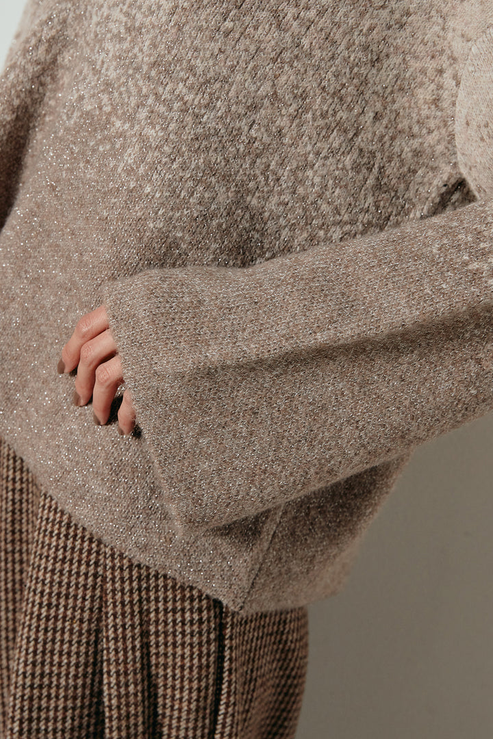 グラデーションラメニットキーネックプルオーバー