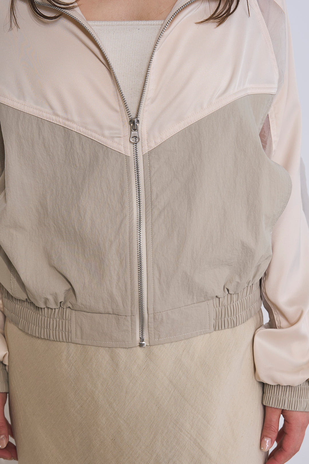 [SET]異素材切替ZIPブルゾン+サイドラインギャザースカート(2set)