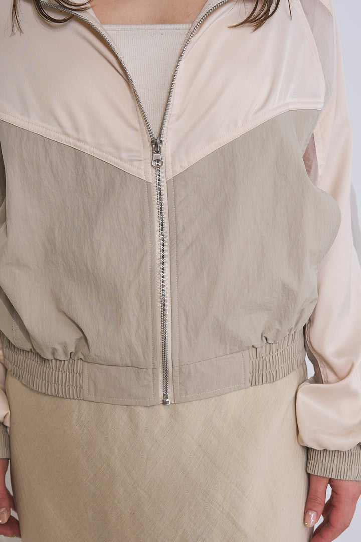 [SET]異素材切替ZIPブルゾン+サイドラインギャザースカート(2set)