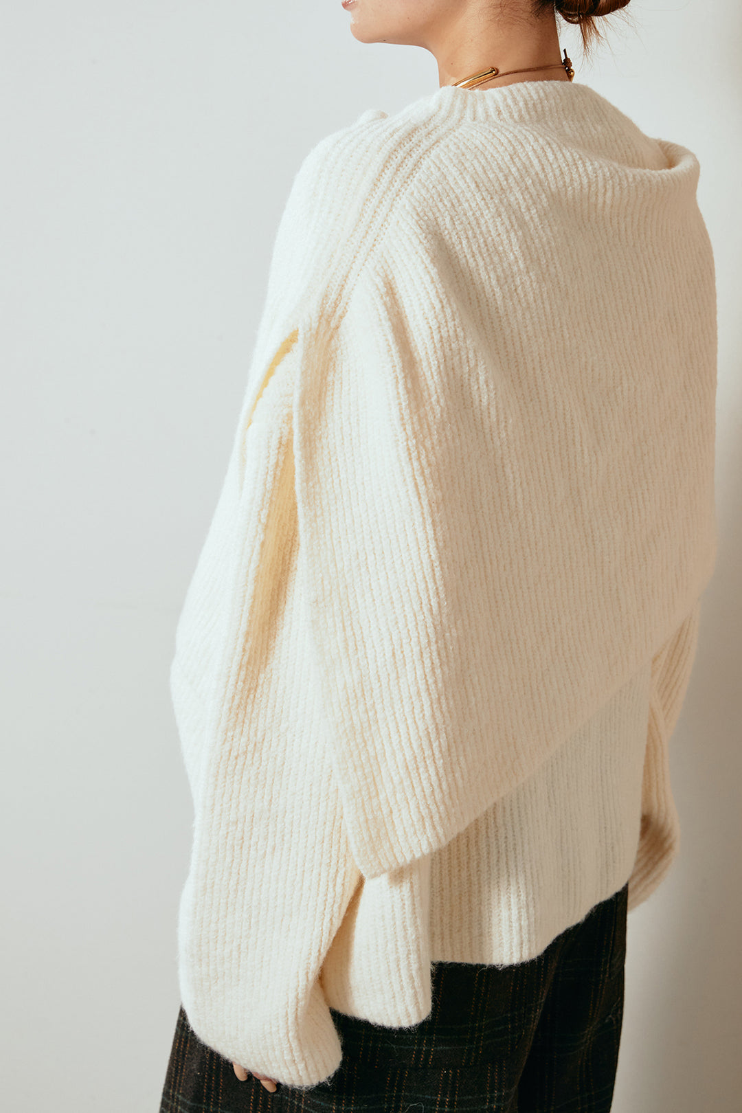 [SET]ケープデザインリブニットトップス+太ベルト付きツイードワイドパンツ(2set)