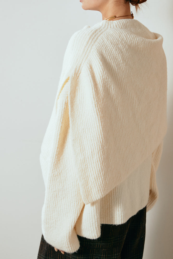 [SET]ケープデザインリブニットトップス+太ベルト付きツイードワイドパンツ(2set)