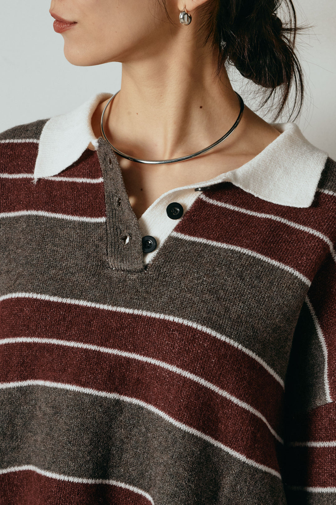 [SET]ラガーニットボーダーポロプルオーバー+ポーチベルト付きコーデュロイワイドスカート(2set)