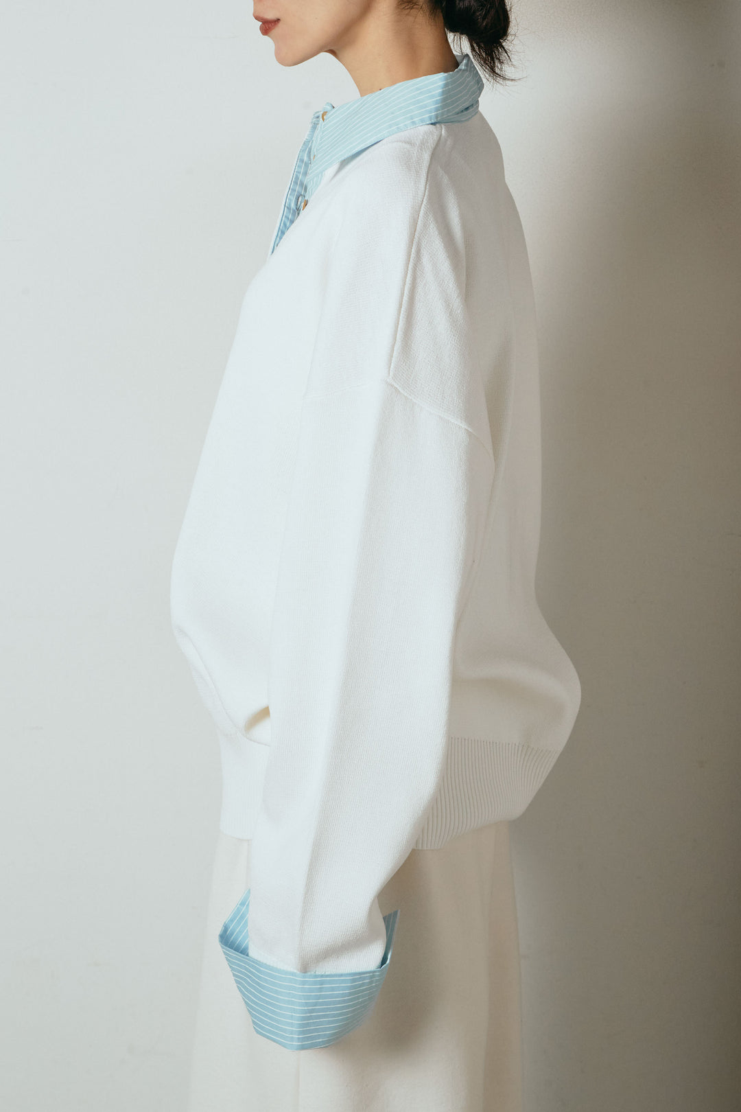 【即納】ストライプシャツドッキングポロトップス