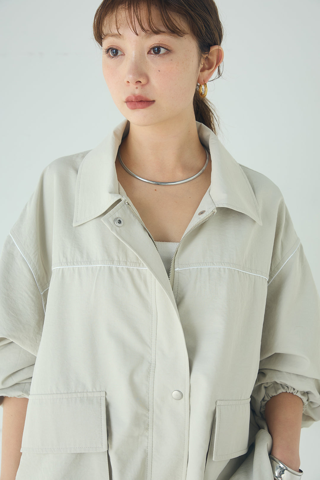 [SET]合繊ツイルバルーンジャケット+タータンチェック柄フロントデザインスカート(2set)